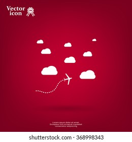 The plane is flying among the clouds. Vector image.

