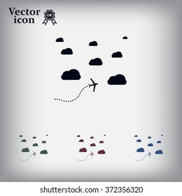 The plane is flying among the clouds. Vector image.

