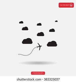 The plane is flying among the clouds. Vector image.

