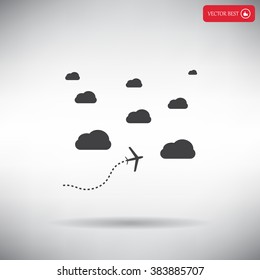 The plane is flying among the clouds. Vector image.

