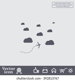 The plane is flying among the clouds. Vector image.


