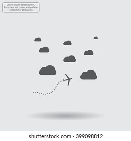 The plane is flying among the clouds. Vector image.