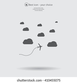 The plane is flying among the clouds. Vector image.

