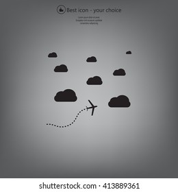 The plane is flying among the clouds. Vector image.


