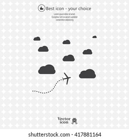 The plane is flying among the clouds. Vector image.

