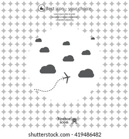 The plane is flying among the clouds. Vector image.

