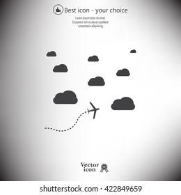 The plane is flying among the clouds. Vector image.

