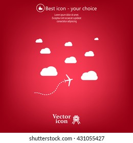 The plane is flying among the clouds. Vector image.

