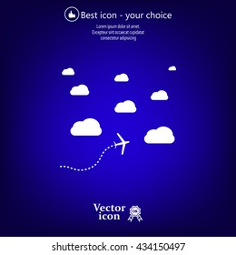 The plane is flying among the clouds. Vector image.

