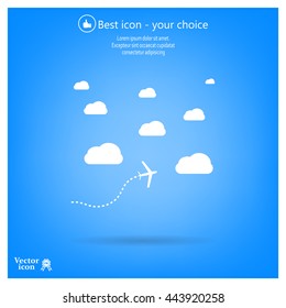 The plane is flying among the clouds. Vector image.

