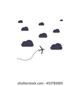 The plane is flying among the clouds. Vector image.

