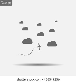 The plane is flying among the clouds. Vector image.

