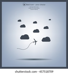 The plane is flying among the clouds. Vector image.

