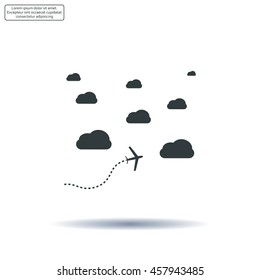 The plane is flying among the clouds. Vector image.

