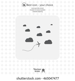 The plane is flying among the clouds. Vector image.