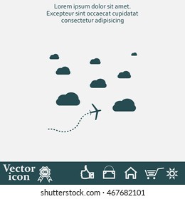 The plane is flying among the clouds. Vector image.

