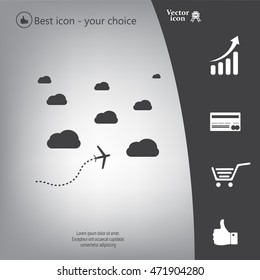 The plane is flying among the clouds. Vector image.

