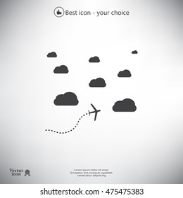 The plane is flying among the clouds. Vector image.

