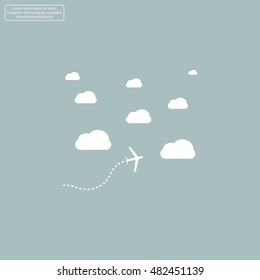 The plane is flying among the clouds. Vector image.