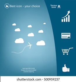 The plane is flying among the clouds. Vector image.

