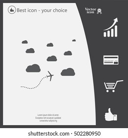 The plane is flying among the clouds. Vector image.

