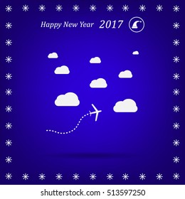 The plane is flying among the clouds. Vector image.

