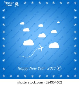 The plane is flying among the clouds. Vector image.

