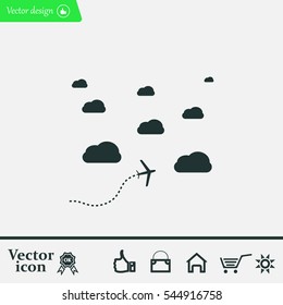 The plane is flying among the clouds. Vector image.

