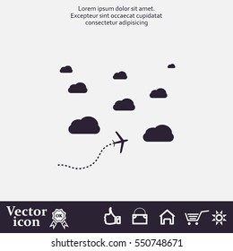 The plane is flying among the clouds. Vector image.

