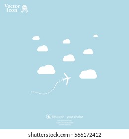 The plane is flying among the clouds. Vector image.

