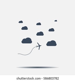 The plane is flying among the clouds. Vector image.

