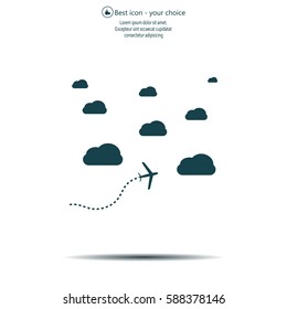 The plane is flying among the clouds. Vector image.

