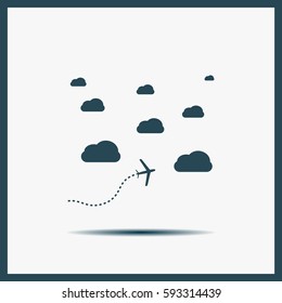 The plane is flying among the clouds. Vector image.

