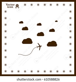 The plane is flying among the clouds. Vector image.

