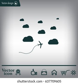 The plane is flying among the clouds. Vector image.

