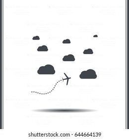 The plane is flying among the clouds. Vector image.

