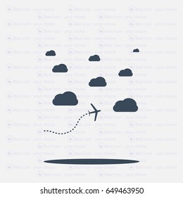 The plane is flying among the clouds. Vector image.