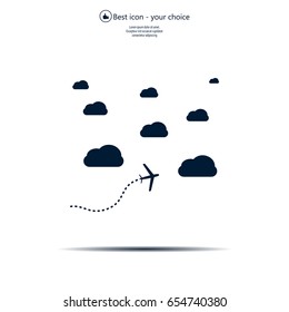 The plane is flying among the clouds. Vector image.

