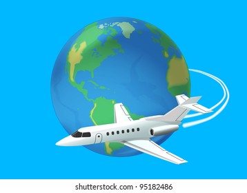 Plane flying around the earth.