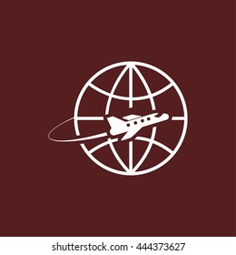 plane flying around globe icon