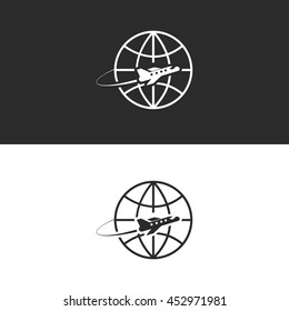 plane flying around globe icon