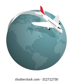 Plane Flying Around Globe Vector Illustration Stock Vector (Royalty ...