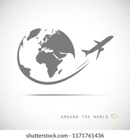 plane flying around the grey globe vector illustration EPS10