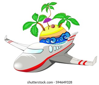 The plane is flying around the island.