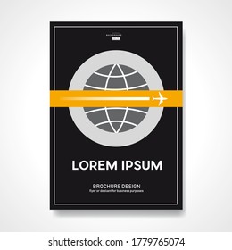 Plane flying around the world map. Retro vector background and illustration. Abstract design template for brochures, flyers, magazine, business card, book covers, poster. 
