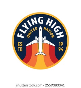 Plane Flying Aviation craft Stickers badge emblem logo Vector illustration