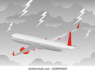 Plane flying between storm and dark sky