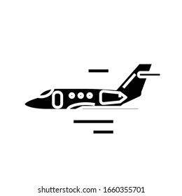 Plane flying black icon, concept illustration, vector flat symbol, glyph sign.