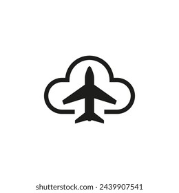 The plane is flying in a cloud. Vector icon.