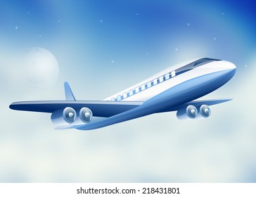 plane flying high above earth sky moon